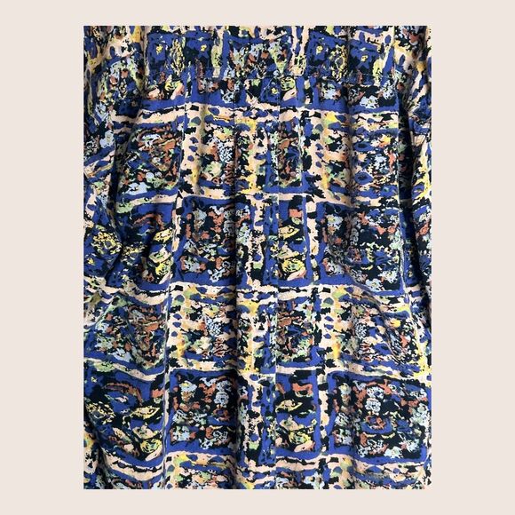 🧿 VTG 80s GOOUCH BUTTON UP BLOUSE TOP RAYON MAGIC EYE BLUE PRINT MEDIUM - Picture 3 of 5